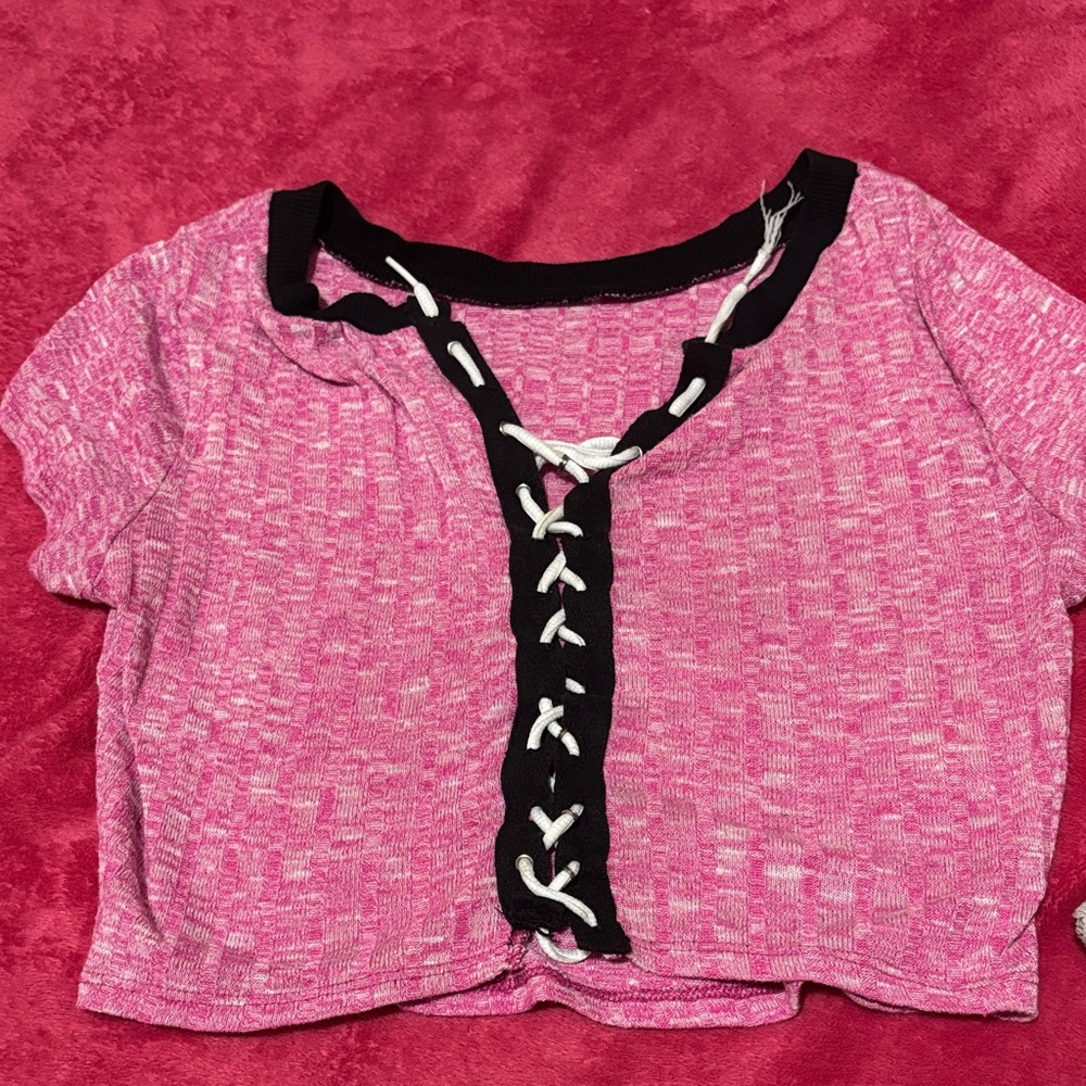 Pink Lace-Up stretch shrug